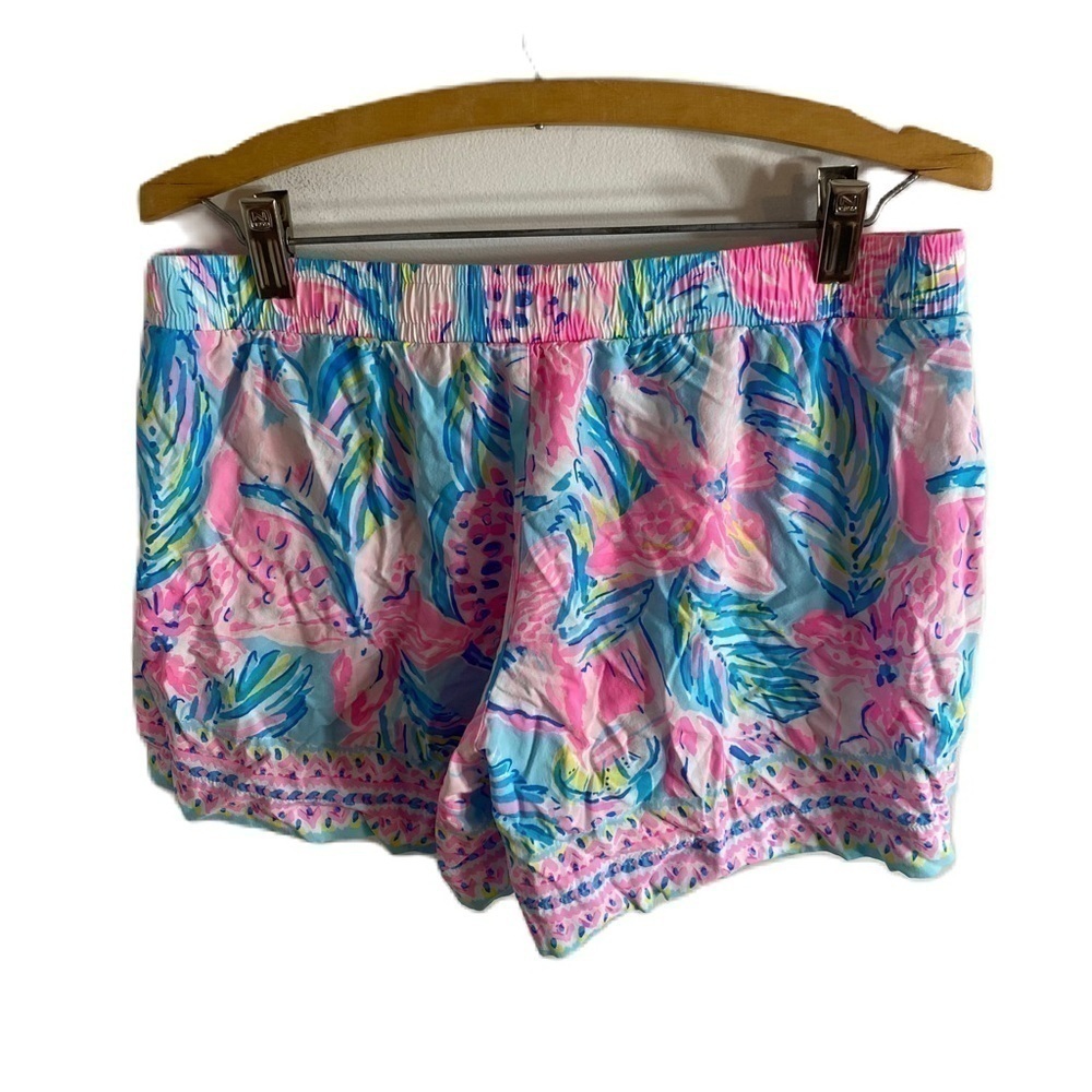 Lily Pulitzer Katie Blue Ibiza Gimme the Juice Shorts Sz Medium Blue Pink